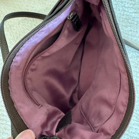 COACH crossbody C logo Alexandra purple and brown satin feel material. - Picture 5 of 6